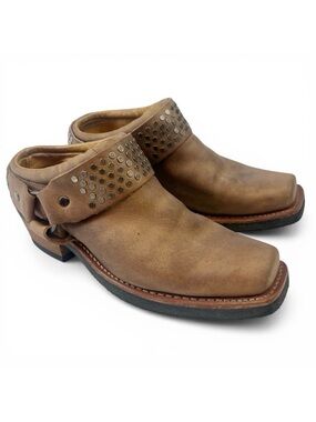 Kenneth Cole Brown Leather Harness Square  Toe Motorcycle Cuban Mules 6